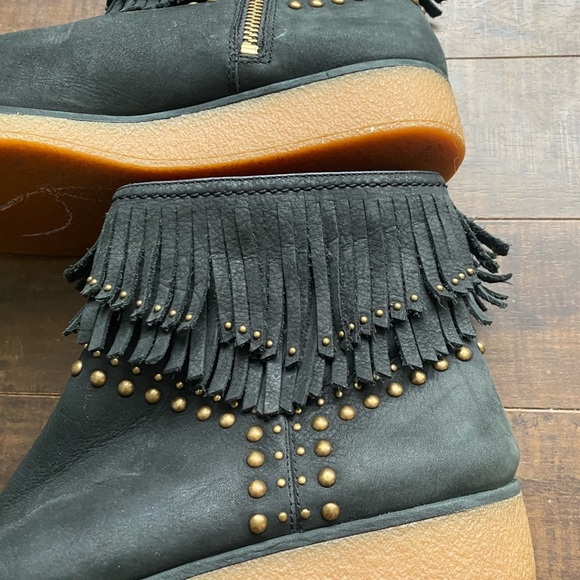 UGG Ariane Black Studded Nubuck Fringe wedge boots - Picture 11 of 15